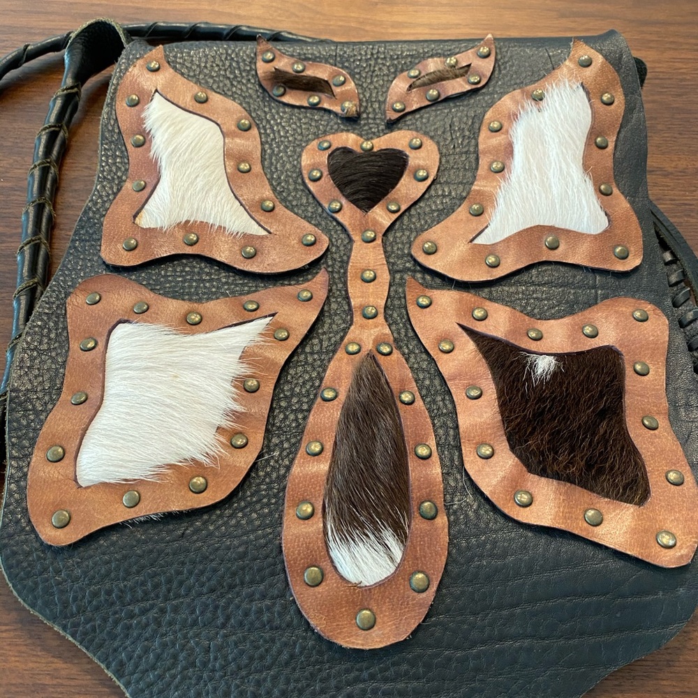 Cowhide & Leather Messenger Handbag
